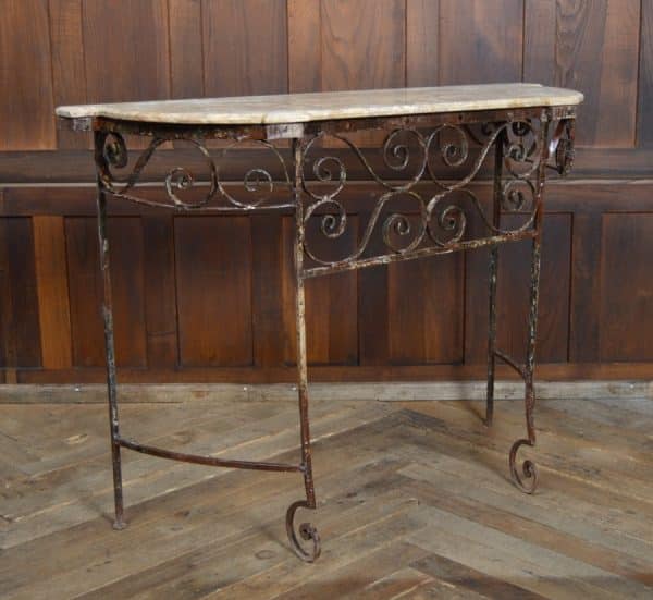 Cream Marble Top Wrought Iron Console/ Hall Table SAI2930 Antique Furniture 8