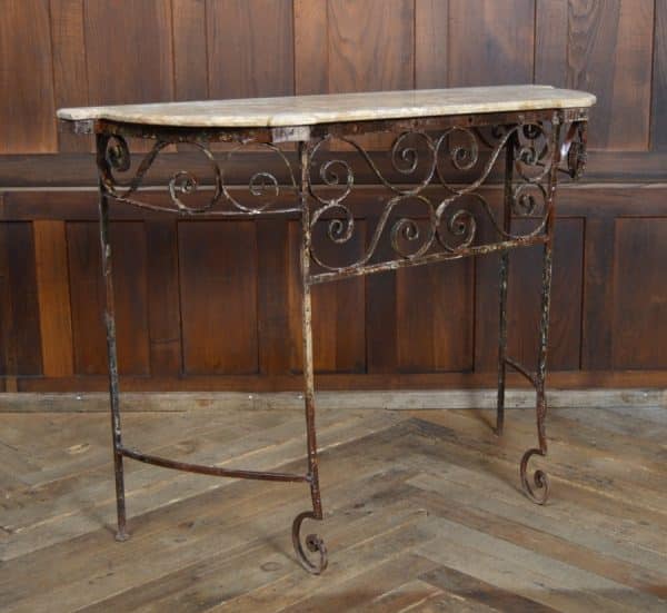 Cream Marble Top Wrought Iron Console/ Hall Table SAI2930 - Image 6