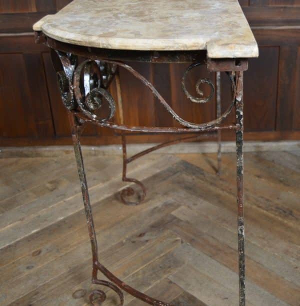 Cream Marble Top Wrought Iron Console/ Hall Table SAI2930 - Image 2