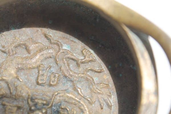 Chinese Bronze Censer. Xuande Tripod Portable censer with dragon seal Budist Antique Collectibles 14