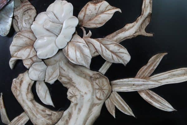 Japanese Shibayama Panel. Lacquered Carved Inlaid Wall Panel - Image 8