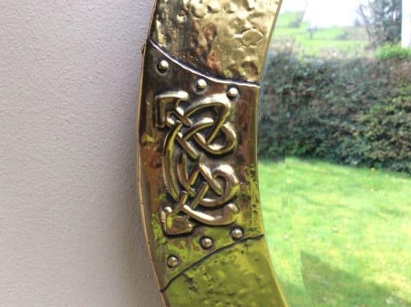 Arts & Crafts Brass Oval Wall Mirror c1900 - Image 2