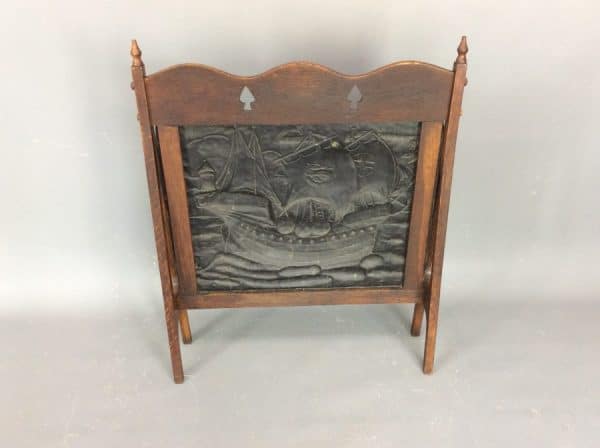 Arts & Crafts Oak Framed Copper Fire Screen c1900 - Image 6