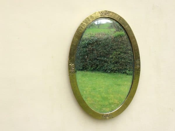 Arts & Crafts Brass Oval Wall Mirror c1900 - Image 4