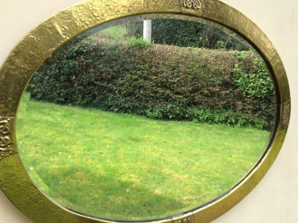 Arts & Crafts Brass Oval Wall Mirror c1900 - Image 8