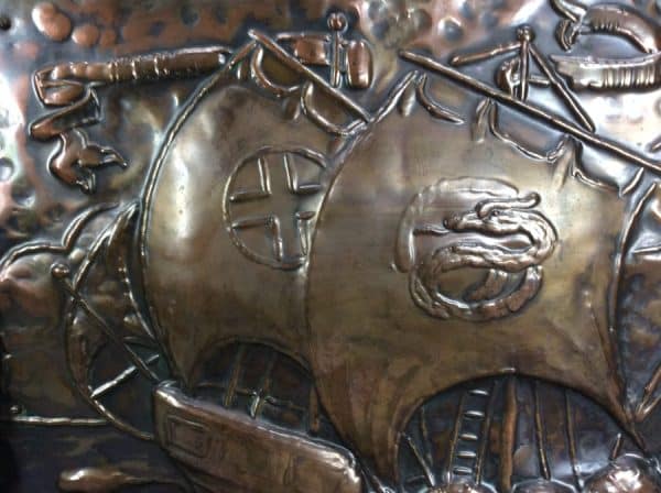Arts & Crafts Oak Framed Copper Fire Screen c1900 - Image 5