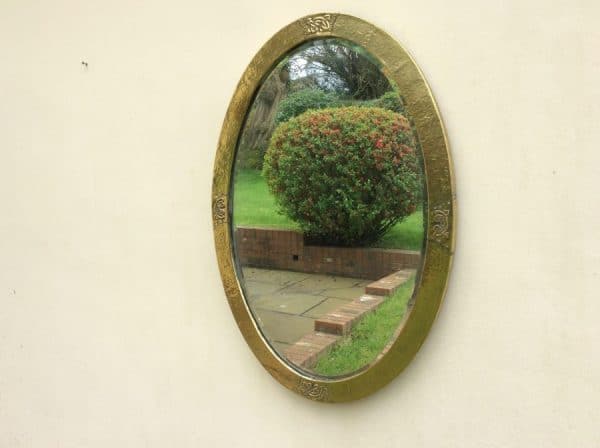 Arts & Crafts Brass Oval Wall Mirror c1900 - Image 6