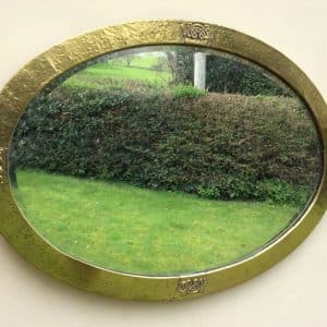 Arts & Crafts Brass Oval Wall Mirror c1900 antique mirrors Antique Mirrors