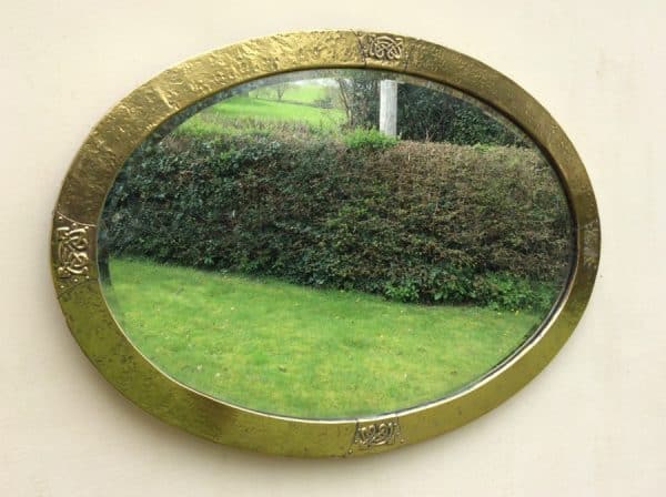 Arts & Crafts Brass Oval Wall Mirror c1900 antique mirrors Antique Mirrors 3