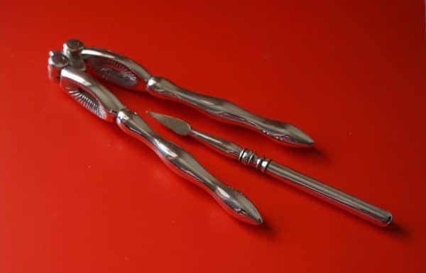 Vintage 1920s Electro Plated Nut Crackers & Nut Pick Boxed Set - Image 5