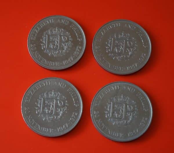4 x QUEEN ELIZABETH AND PRINCE PHILIP SILVER WEDDING COMMEMORATIVE SILVER CROWNS – 5 Shillings Queen Elizabeth and Prince Philip Silver Crown Coin Coins 3