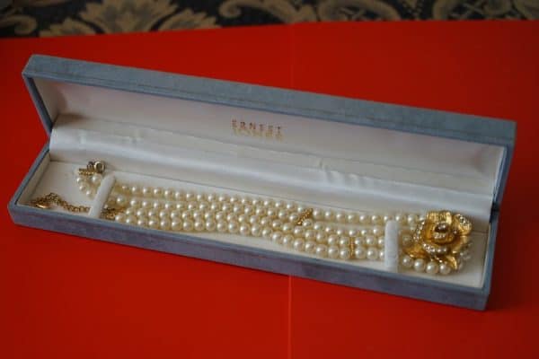 Vintage Simulated Two Strand Pearl Necklace & Pendant With Extension Lotus Boxed Pearl Necklace Antique Jewellery 7
