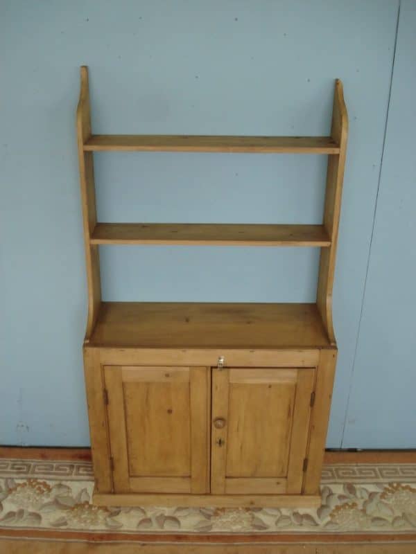 Open Back Two Door Antique Pine Cupboard with shelves above. - Image 4