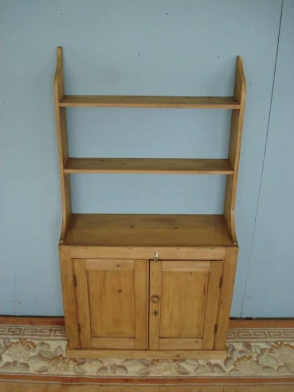 Open Back Two Door Antique Pine Cupboard with shelves above. Antique Cupboards 6