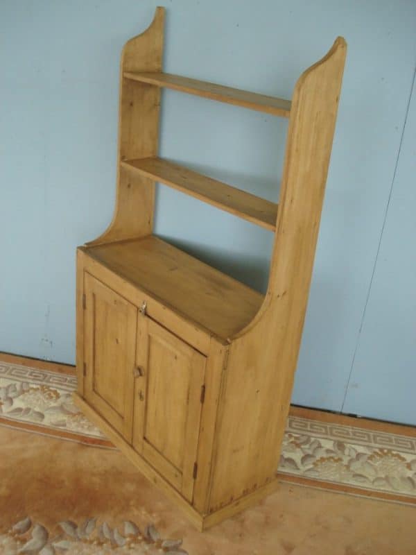 Open Back Two Door Antique Pine Cupboard with shelves above. Antique Cupboards 5