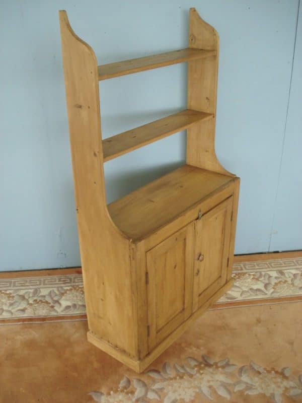 Open Back Two Door Antique Pine Cupboard with shelves above.