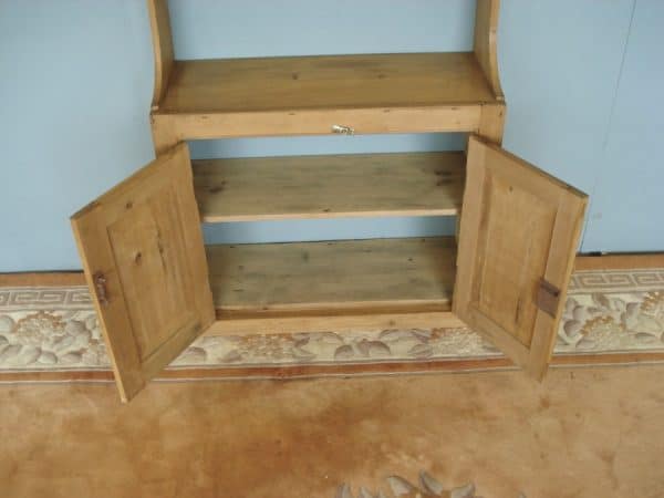 Open Back Two Door Antique Pine Cupboard with shelves above. Antique Cupboards 4