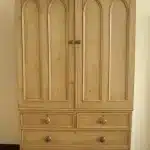 Rare Gothic Revival 19th century pine wardrobe on chest Antique Cupboards