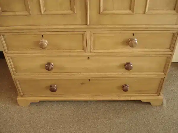 Rare Gothic Revival 19th century pine wardrobe on chest - Image 8