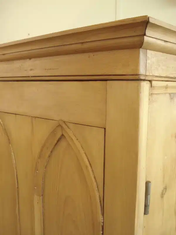 Rare Gothic Revival 19th century pine wardrobe on chest - Image 7