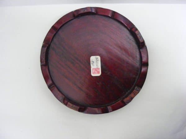 Rare Chinese LARGE HEAVY wood Stand Qing Collectors label BAT shaped feet - Image 7