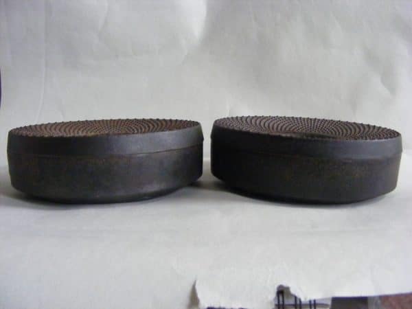 Rare PAIR mid Century Modern Brutalist IRON Ashtray with Match Strikers 1950’s brutalist Antique Metals 4