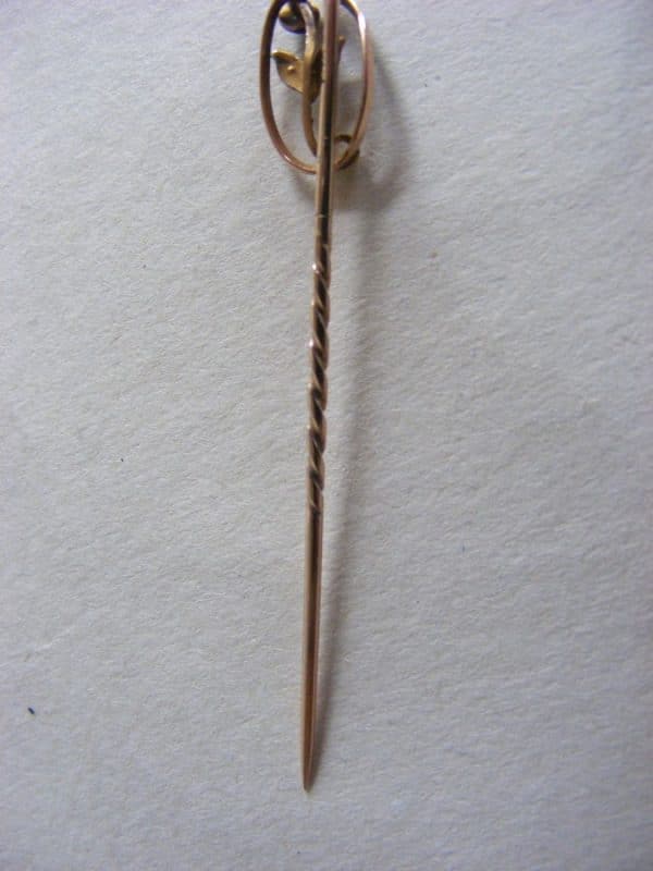 EXQUISITE Gold pearl & Turquoise Tie Hat Brooch PIN Chester c1900 Original Box - Image 4
