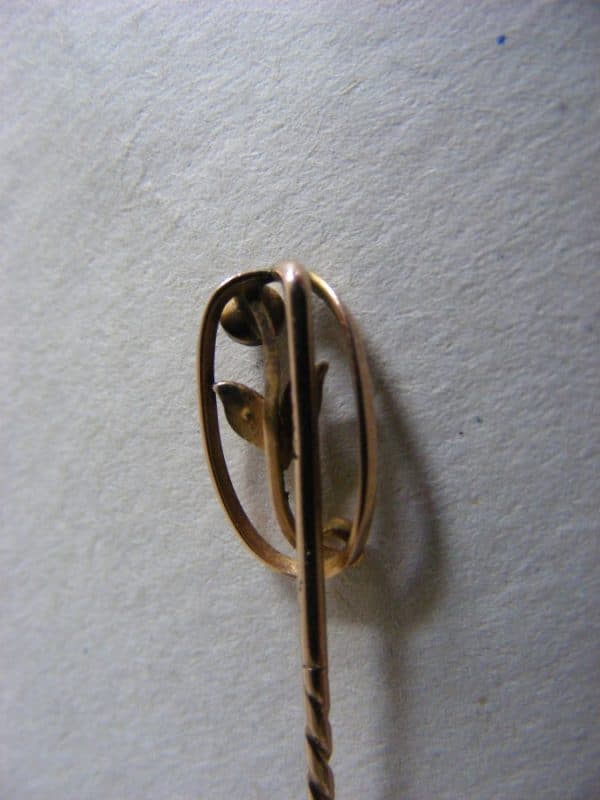 EXQUISITE Gold pearl & Turquoise Tie Hat Brooch PIN Chester c1900 Original Box - Image 3