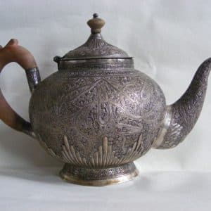 Gorgeous Anglo Indian Silver Bachelor Tea Pot c1890 Kashmir Shawl Pattern India Antique Silver