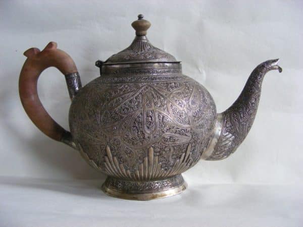 Gorgeous Anglo Indian Silver Bachelor Tea Pot c1890 Kashmir Shawl Pattern India Antique Silver 3