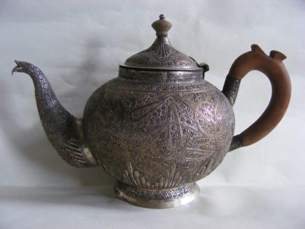 Gorgeous Anglo Indian Silver Bachelor Tea Pot c1890 Kashmir Shawl Pattern - Image 2