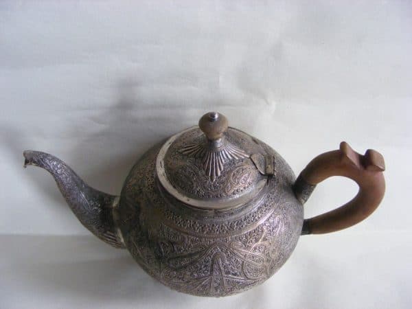 Gorgeous Anglo Indian Silver Bachelor Tea Pot c1890 Kashmir Shawl Pattern India Antique Silver 5