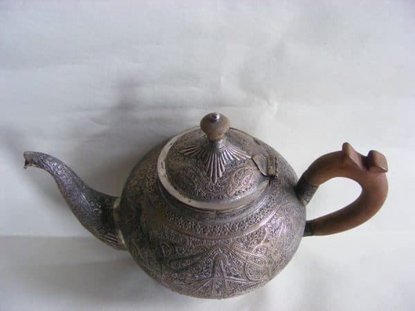 Gorgeous Anglo Indian Silver Bachelor Tea Pot c1890 Kashmir Shawl Pattern - Image 3