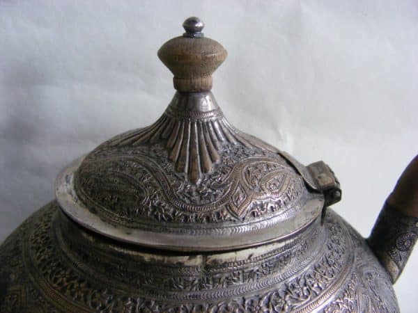 Gorgeous Anglo Indian Silver Bachelor Tea Pot c1890 Kashmir Shawl Pattern India Antique Silver 7