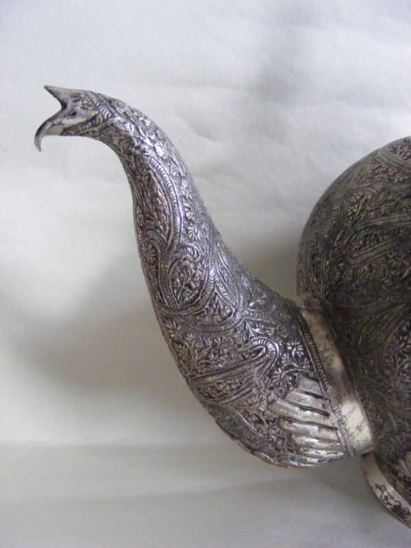 Gorgeous Anglo Indian Silver Bachelor Tea Pot c1890 Kashmir Shawl Pattern - Image 15