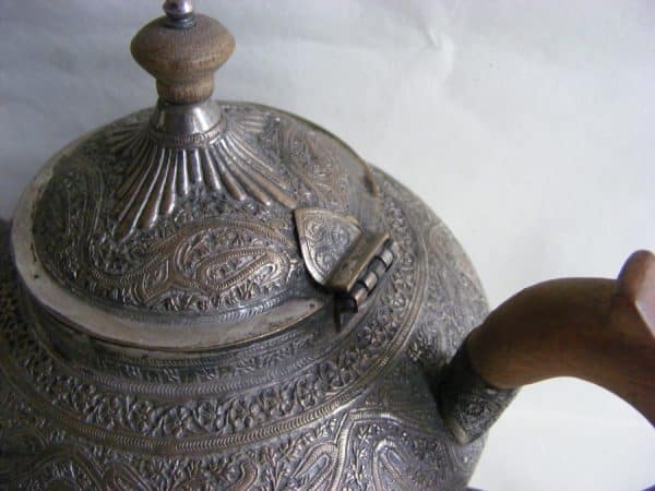 Gorgeous Anglo Indian Silver Bachelor Tea Pot c1890 Kashmir Shawl Pattern India Antique Silver 8