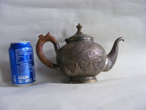 Gorgeous Anglo Indian Silver Bachelor Tea Pot c1890 Kashmir Shawl Pattern - Image 8