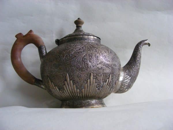 Gorgeous Anglo Indian Silver Bachelor Tea Pot c1890 Kashmir Shawl Pattern - Image 9