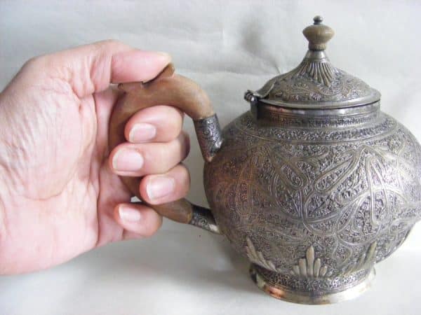Gorgeous Anglo Indian Silver Bachelor Tea Pot c1890 Kashmir Shawl Pattern - Image 10