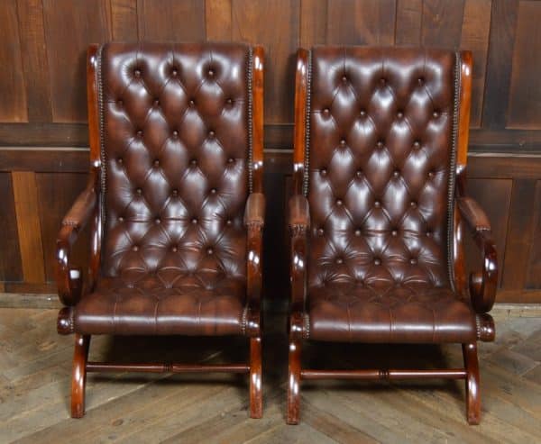 Pair Of Mahogany Chesterfield Slipper Chairs SAI2970 - Image 4