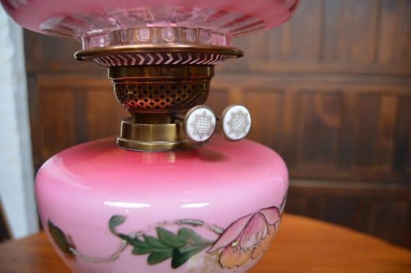 Victorian Brass Hand Painted Paraffin/ Oil Lamp SAI2960 Antique Lighting 5
