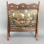 Arts & Crafts Oak Framed Copper Fire Screen c1900 fire screen Antique Collectibles