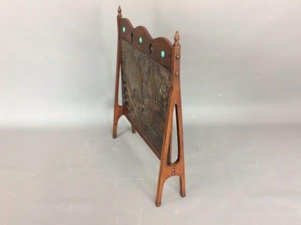 Arts & Crafts Oak Framed Copper Fire Screen c1900 fire screen Antique Collectibles 4