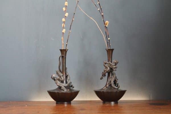 Japanese Bronze Dragon Vases.Mid 19th Century