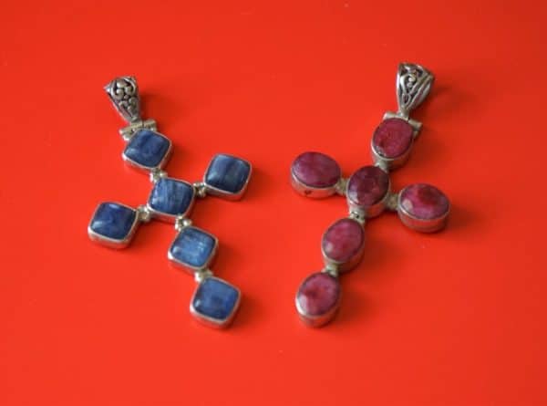 Two Silver Gem Set Crucifix Pendants - Boxed / Ideal Gift / Present