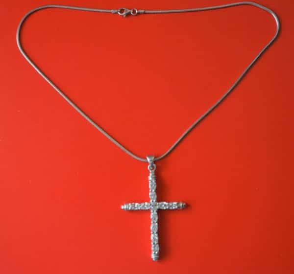 925 Silver Gem Set Crucifix Pendant - Boxed