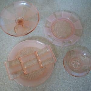 SALE – Art Deco Austrian Stolzie Pink Part Dinner Service – 22 Pieces Antique Glassware