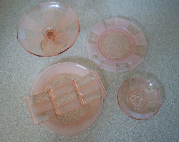 SALE – Art Deco Austrian Stolzie Pink Part Dinner Service – 22 Pieces Antique Glassware 3