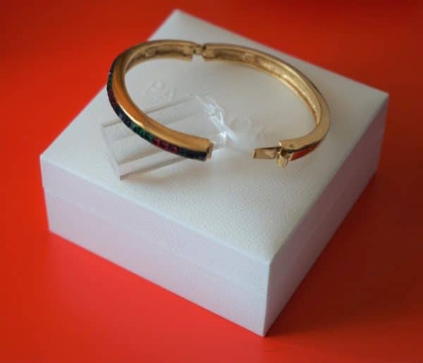 SALE – Vintage Attwood & Sawyer Gold Plated Gem Set Bangle – Boxed Boxed Diamond Rings Antique Bracelets 12