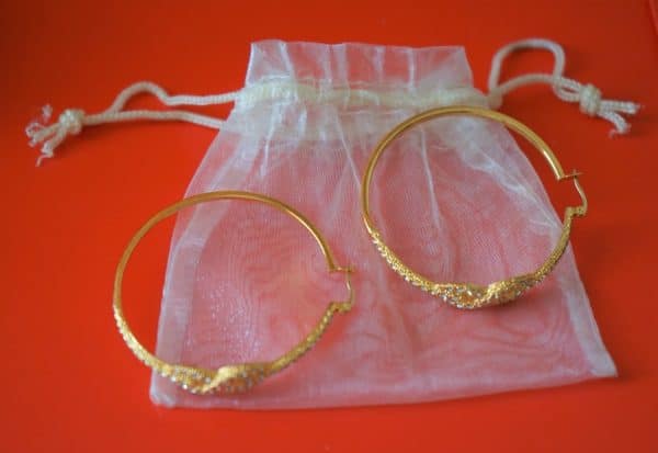 Vintage Large New Gold Plated Rhinestone Hoop Earrings - Image 5
